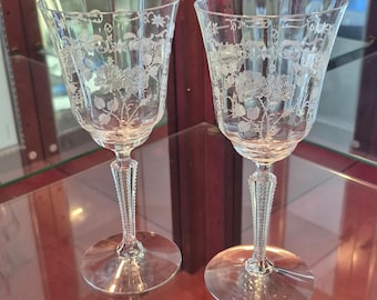 Collectible Vintage Fostoria Water Glasses - Etched Midnight Rose Stemware Set of 2