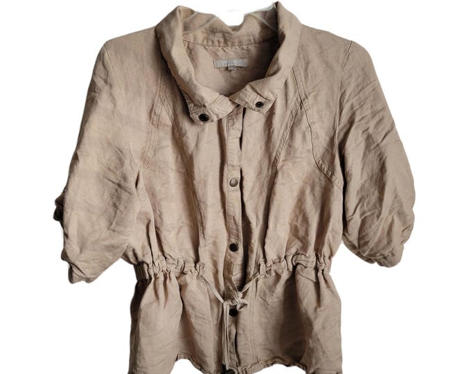 Joan Vass Women's Shirt Size Medium Snap closure and front tie roll tab sleeves