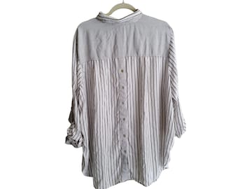 Women Top Plus 2X Jane + Delancey Monochrome Multi Striped Front Button Preppy
