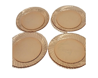 Vintage MCM Arcoroc France Rosaline Pink Swirl Glass 7.5" Salad Plates Set/4