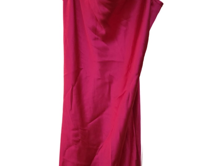 Vintage Bebe Satin Slip Dress - Elegant Magenta Baby Doll with Square Neck Size XS