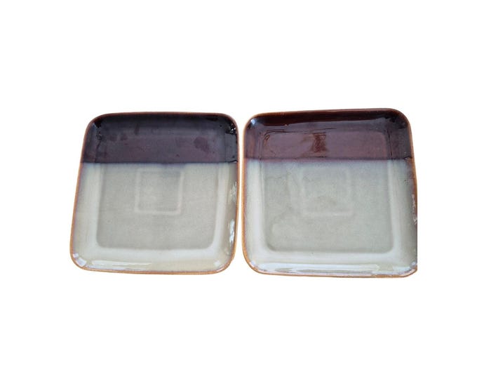 Sango Eclipse Brown Square Dinner Plates Set of 2 10.25” Style 4976 Two-Tone