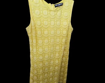 Karl Lagerfeld Yellow Dress Size 10 60s Retro Style Lace Exterior Lined Summer