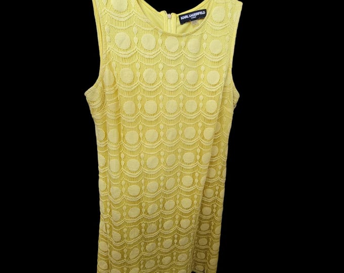 Karl Lagerfeld Yellow Dress Size 10 60s Retro Style Lace Exterior Lined Summer
