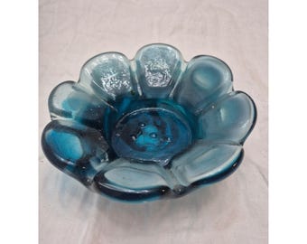 Mid Century Art Glass Catchall Murano Style 60s Flower Power Swirl Dish Vintage'