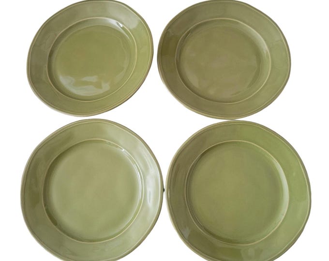 Euro Ceramic Portugal SAFARI Green Stoneware Salad Plates 9" Artisan Set of 4