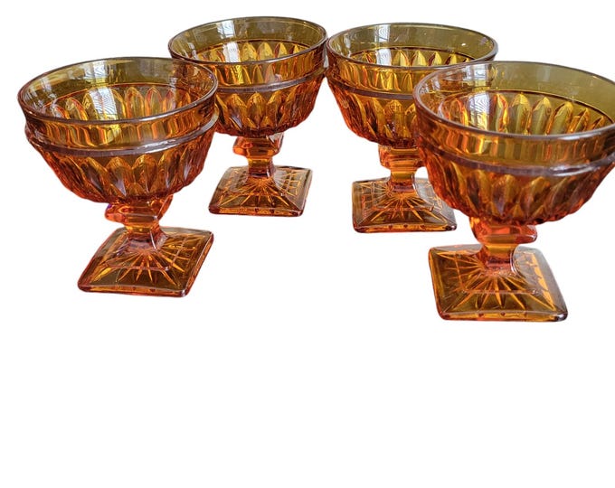 MCM  Sherbet Dessert Cup Square Pedestal Mt Vernon Indiana Glass Fall Set of 4