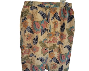 VTG 80s 90s Silk Boutique Women's Skirt L Pure Silk Floral Midi Geometric Money
