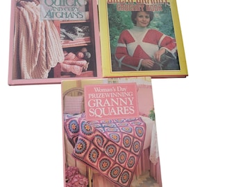 Vintage 3 Crochet Books with instructions on Afghans, Sweaters & Granny Squares