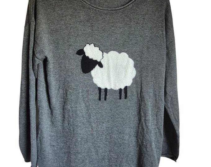 Unique Sleep Sense Women’s Large Nightshirt Gray Knit with Raised Sheep Design