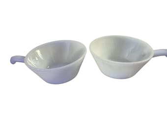 Vintage Set of 3 Anchor Hocking Fire King Milk Glass Handled Soup