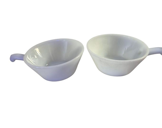 Vintage Anchor Hocking Fire King Milk Glass Handled Bowls - Set of 2