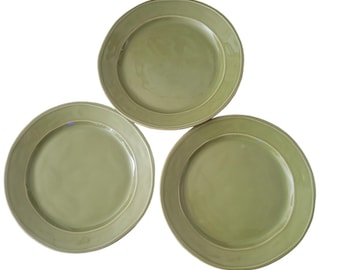 Euro Ceramic Portugal SAFARI Green Stoneware Salad Plates 11" Artisan Boho Set 3