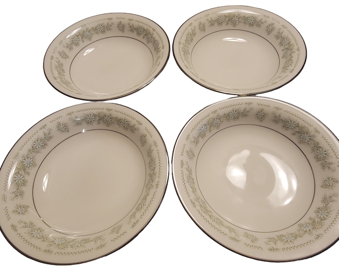 Vintage Noritake Lexine Soup Bowls: Ivory China with Platinum Trim, Set of 4