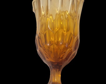 Vintage Fenton? Amber Glass Vase Handkerchief Thumbprint decoration Mid Century
