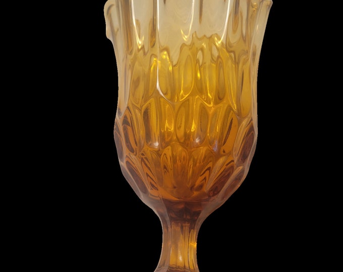 Vintage Fenton? Amber Glass Vase Handkerchief Thumbprint decoration Mid Century