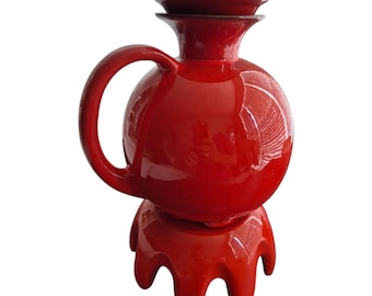 Vintage Frankoma Pottery Carafe Mid Century Set #82 Bright Orange Modern
