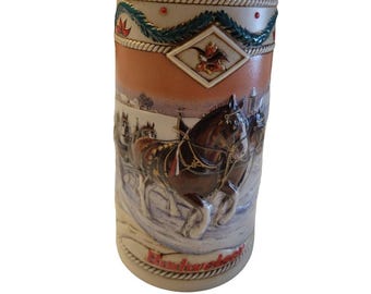 Ceramarte Budweiser Holiday Christmas Stein 1996 American Homestead Brazil VTG