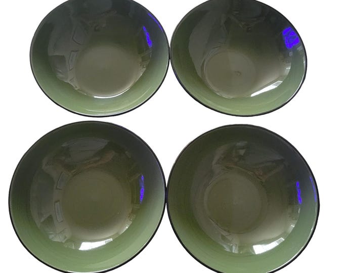 Thomson Pottery Bowls Dark Green Inside and Black Outside Vintage Set of 4