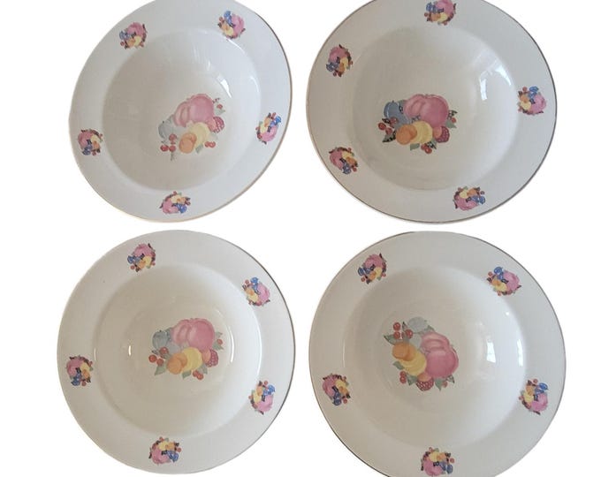 Vintage 30s Country Gentleman by Cavitt Shaw WS George Rimmed Soup Bowls Set 4