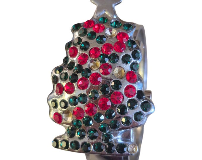 Nurmi Christmas tree Cuff watch Festive Unique retro chic Hinged Holiday Rare