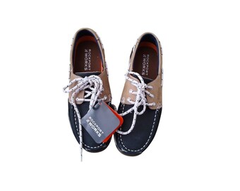 Women’s Rockport Works RP670 Steel Toe Work Shoes Navy Tan Size 8D New with tag