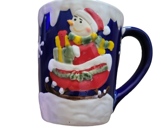 Christmas, Winter, Holiday Mugs Cups Set of 4 One Red One Blue One Tan One Green