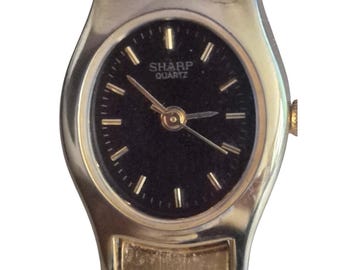 Vintage Women's 343947 Sharp Watch | Black Dial & Gold Tone | New Battery, Elegant Style