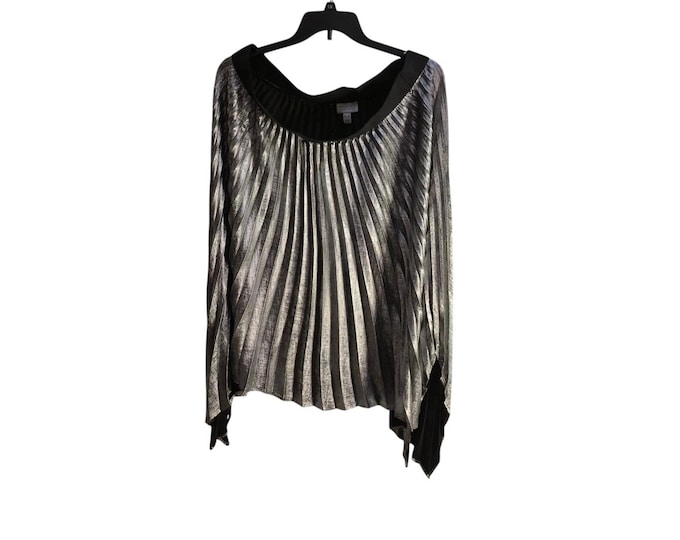 Susan Graver Pleated Skirt Women XL Silver Black Metallic Asymmetrical Top