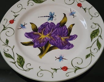 Botanical Gardens Plate Tabletops Unlimited Iris with Dragonflies and Ladybugs