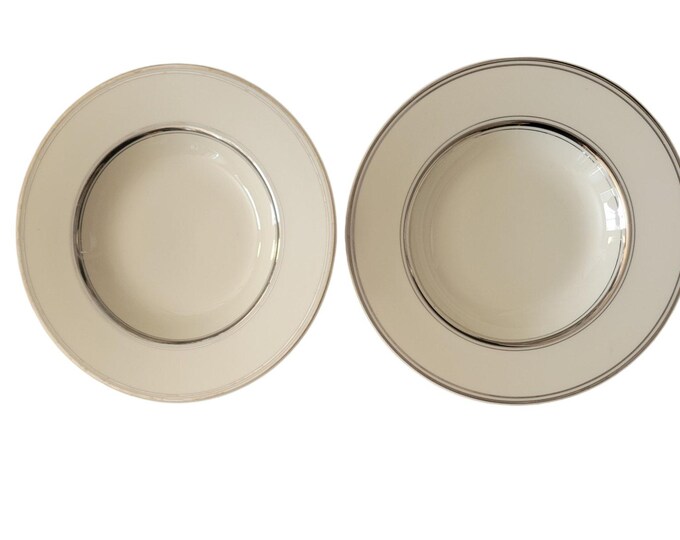 Atlas China Soup Bowls: Silver Trim, USA Made, Set of 2