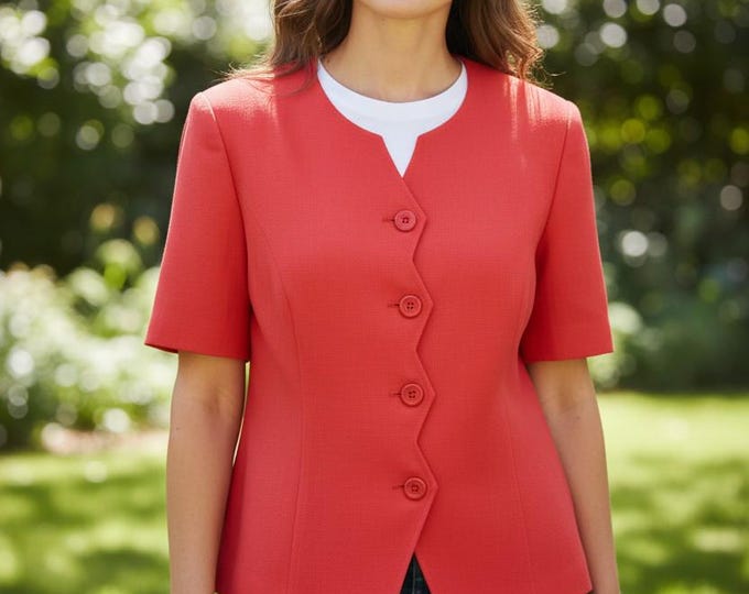Silk Women Lined Size 16 Jacket Blazer Shomi Scalloped Front Button Vintage