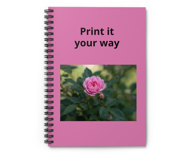 Pink Rose Photo Spiral Oranizer Notebook | Ruled Journal, Floral Cover Personalized