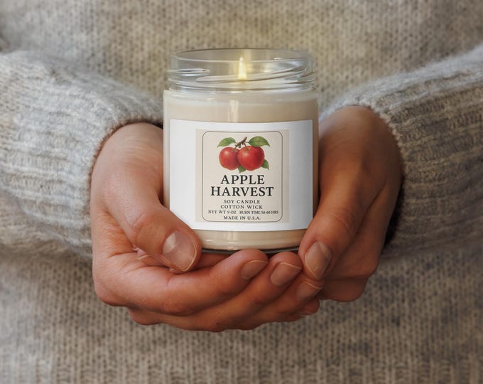 Apple Harvest Soy Jar Candle – 9oz Natural Wax, Crisp Fall Scent, Fall Gift