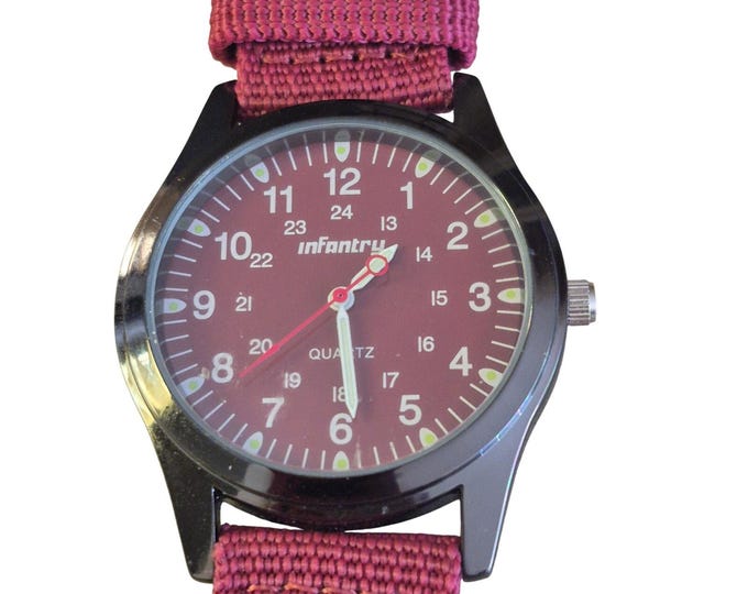 Infantry Mens Watch Quartz Red New Battery 24-hour Original Dial Box Paperwork Tags Sharp Gift