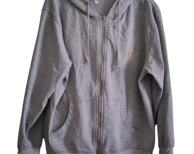 Ba Ba Hawaii Maui Gray Zipper Hoodie XL Embroidered Palm Tree Green Tan Pockets