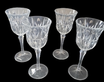 Y2K Vintage Crystal Wine Glasses Block Crystal Tulip Garden Design Washable Chic Lot 4
