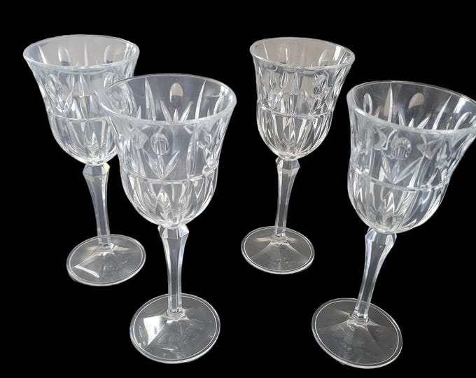 Y2K Vintage Crystal Wine Glasses Block Crystal Tulip Garden Design Washable Chic Lot 4