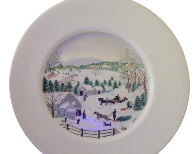 Grandma Moses Dinner Plate Christmas Tree Atlas China First Edition Vintage