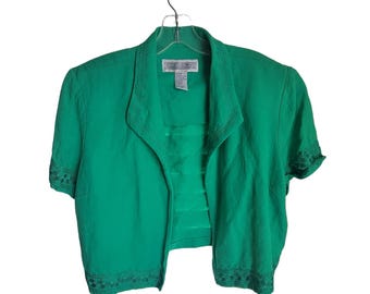 VTG Jessica Howard Women Jacket Size 14 Shrug Linen Blend Embroidery Cottagecore