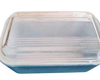 Vintage Blue PYREX Dish 502B Ribbed Lid 502C Primary Color Collection 1949-1960