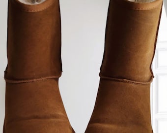 Time and Tru UGG Style Mid-Calf Leather Boots Size 8 Chestnut Fur Lined Quality