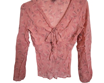Y2K The Limited Women Silk Blouse Size M Pink Sheer Lined Baby Doll Coquette