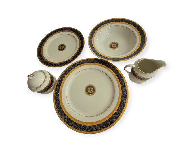 Mikasa Ventana Onyx Fine China Set - Charger, Bowl, Dinner, Sugar Creamer — Mint