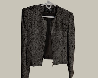 Linda Allard Ellen Tracy Jacket Women 10 Wool Tweed Zip Vintage office-siren