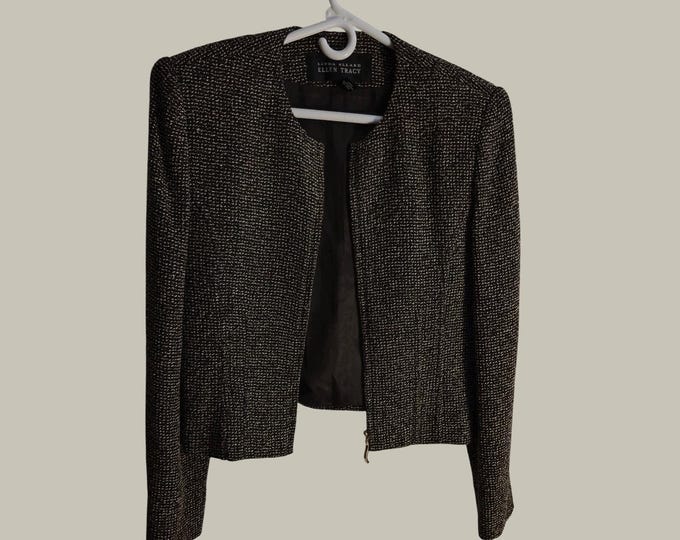Linda Allard Ellen Tracy Jacket Women 10 Wool Tweed Zip Vintage office-siren