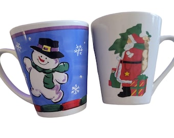 Christmas Snowman and Santa Coffee Cups Mug Tb Trading Co Set of 2  Holiday Mugs