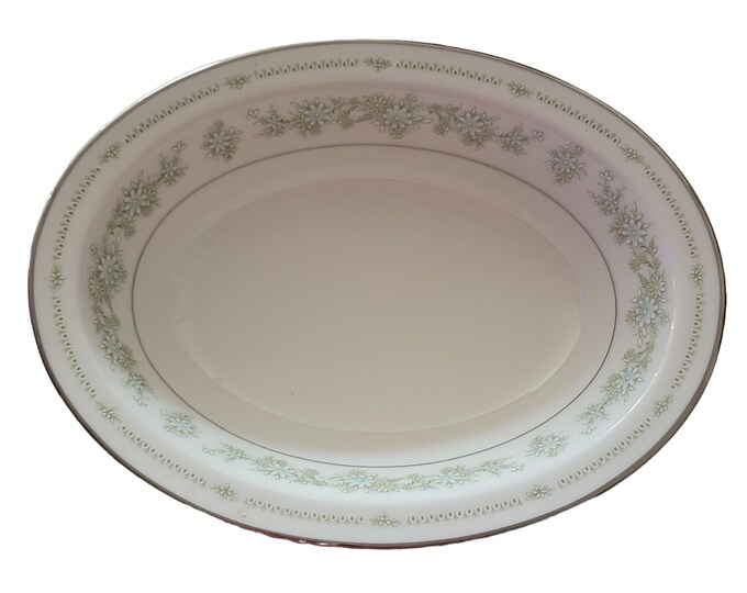 Vintage Noritake Lexine Serving Bowl: Ivory China, Platinum Trim