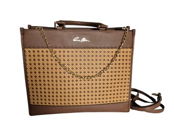 Large Brown Purse Tote Bag Anne Klein with Chain Accent with additional Wristlet - Chic Stylish