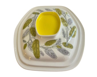 VTG MCM Poole Yellow Herb Garden Sage Casserole Dish 2.5 Quart Rectangular Lid